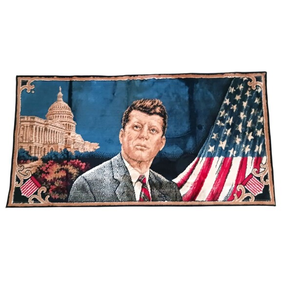 Vintage 1960's President John F Kennedy Tapestry JFK White House Flag ITALY Tags - Picture 1 of 4